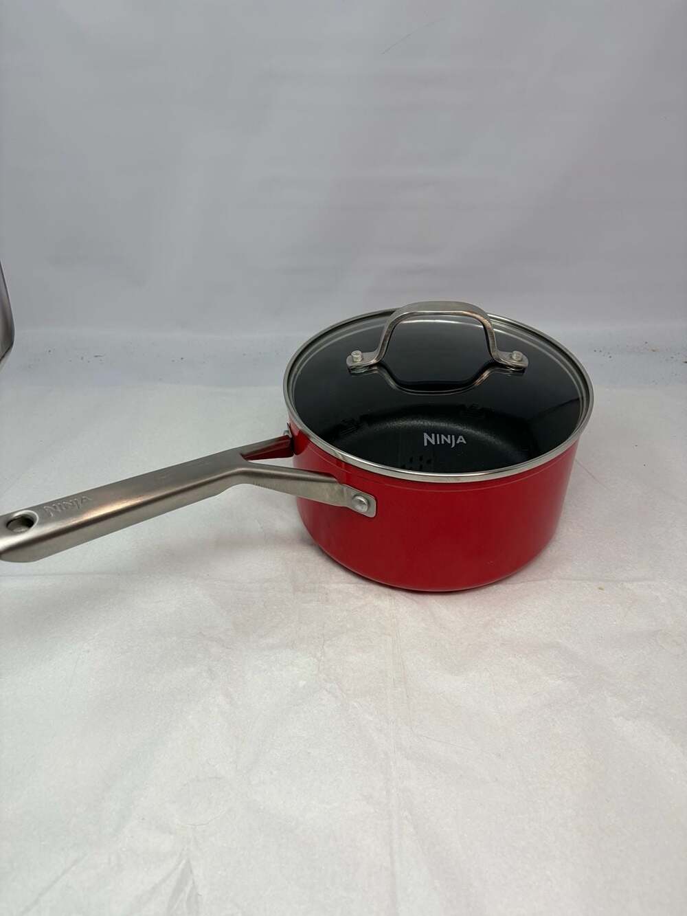 Ninja Foodi NeverStick 2.5-Quart Essential Saucepan with Glass Lid, Red
